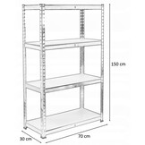 Stellingkast - met 4 planken - 150x70x30cm - grijs