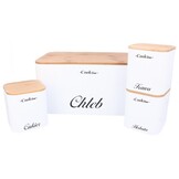 Broodtrommel set - met 3 voorraaddozen - staal, bamboe - wit