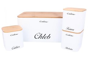 Broodtrommel set - met 3 voorraaddozen - staal, bamboe - wit