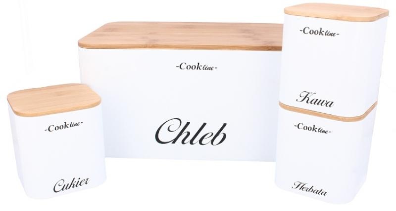 Broodtrommel set - met 3 voorraaddozen - staal, bamboe - wit