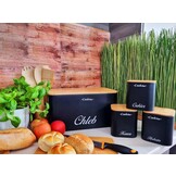 Broodtrommel set - met 3 voorraaddozen - staal, bamboe - wit