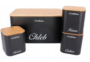 Broodtrommel set - met 3 voorraaddozen - staal, bamboe - zwart