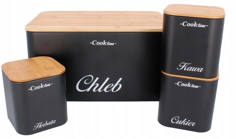 Broodtrommel set - met 3 voorraaddozen - staal, bamboe - zwart