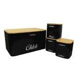 Broodtrommel set - met 3 voorraaddozen - staal, bamboe - zwart