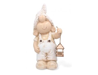 Tuinbeeld - kabouter - 15x23x53cm - bruin, wit