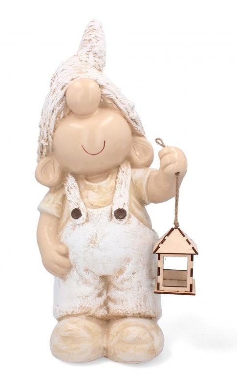 Tuinbeeld - kabouter - 15x23x53cm - bruin, wit