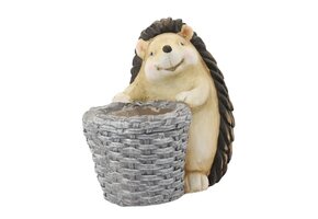 Tuinbeeld - egel met mand - 37,5x25x35,5cm - grijs, bruin