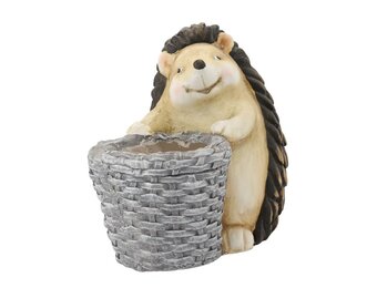 Tuinbeeld - egel met mand - 37,5x25x35,5cm - grijs, bruin