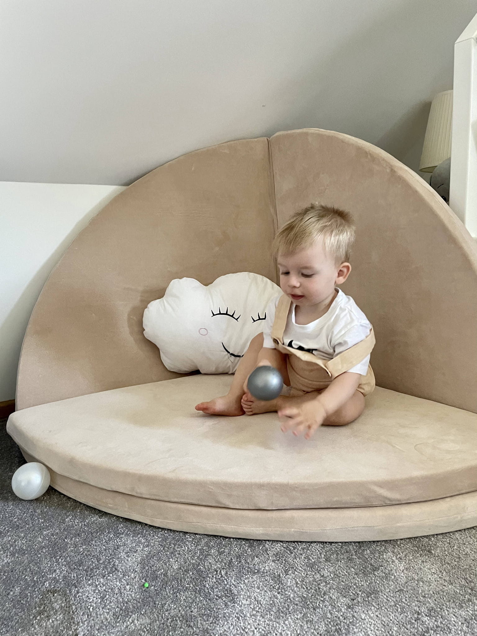 Speelmat opvouwbaar - 160 cm - velvet - rond - beige