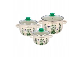Pannenset - met deksels - 3-delig - hyacint thema