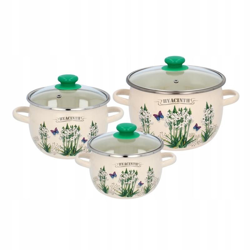 Pannenset - met deksels - 3-delig - hyacint thema