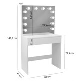 Kaptafel - met spiegel - led - 80x76,5x140,5 cm - wit