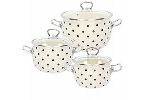 Pannenset - met deksels - 3-delig - wit, zwart gestipt