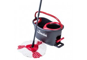 Dweilset - met emmer + mop - 49,50x26,5x27 cm - grijs, rood