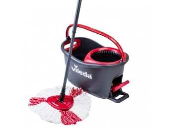 Dweilset - met emmer + mop - 49,50x26,5x27 cm - grijs, rood