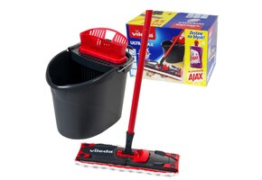 Dweilset - met emmer + mop - 38x30x29 cm - zwart, rood