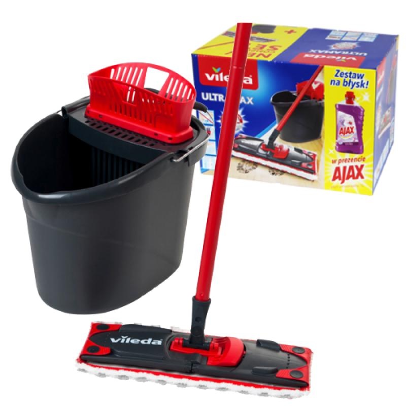 Dweilset - met emmer + mop - 38x30x29 cm - zwart, rood