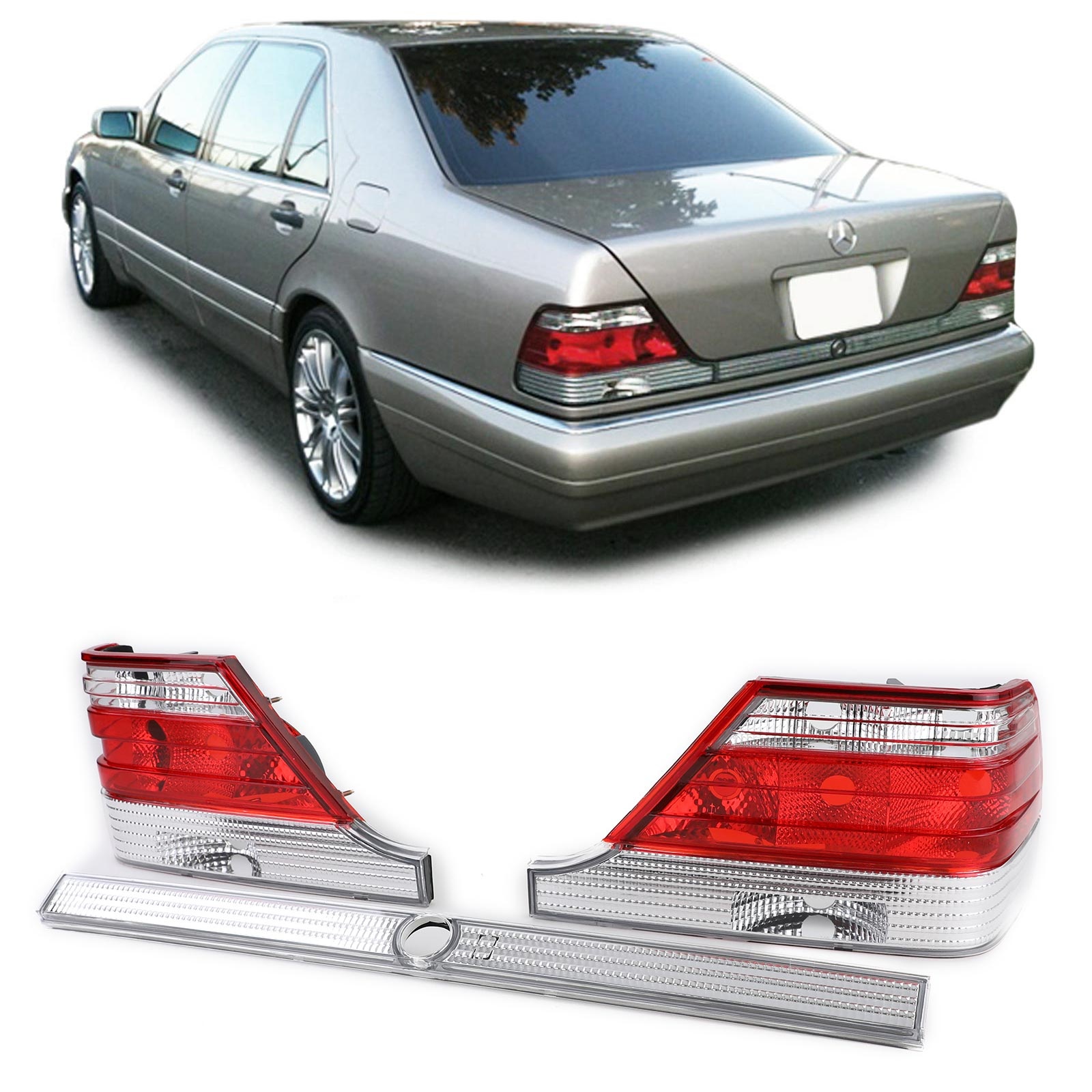 Achterlichten - set van 3 - voor Mercedes S Kasse W140 1994-98 - rood/helder