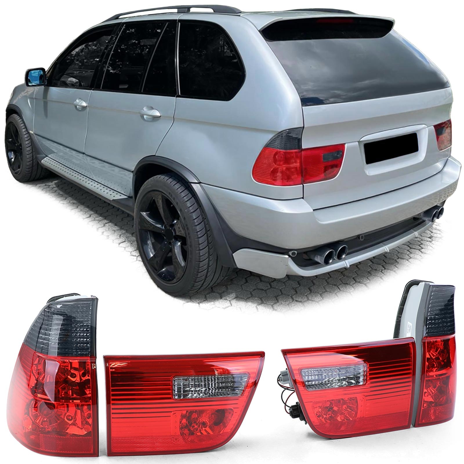 Achterlichten - voor BMW X5 E53 1999-03 - rood/zwart