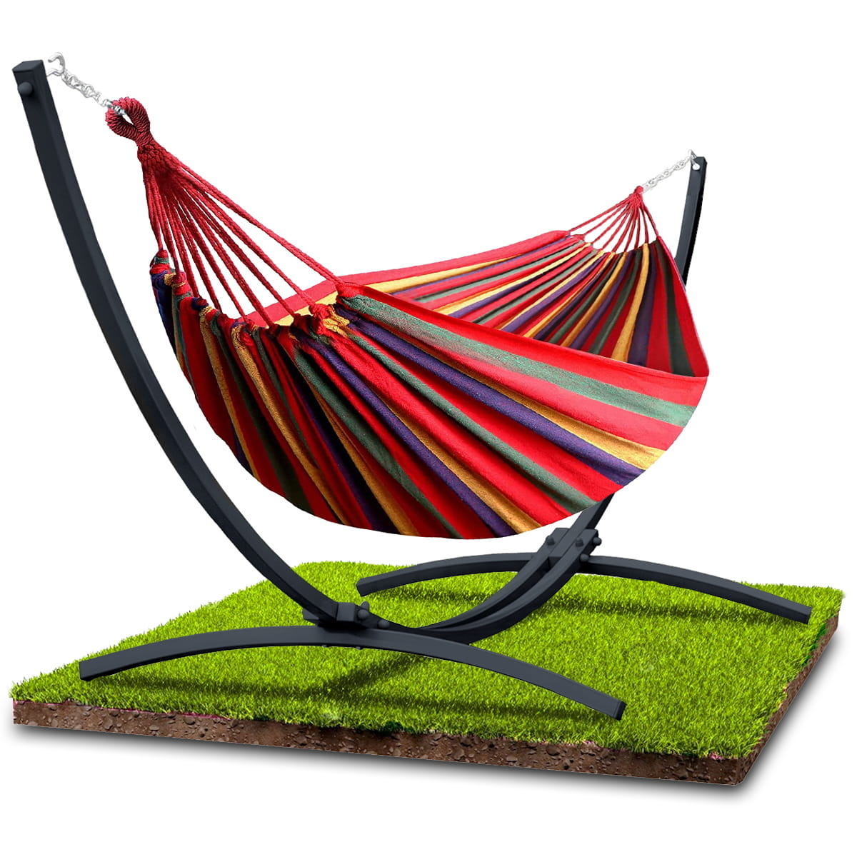 Hangmat met standaard - staal - 2 persoons - tot 220 kg - rood