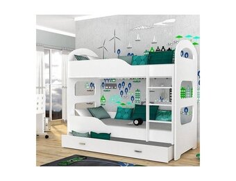 Kinder stapelbed wit -  met dubbele matras - 190 x 80 cm