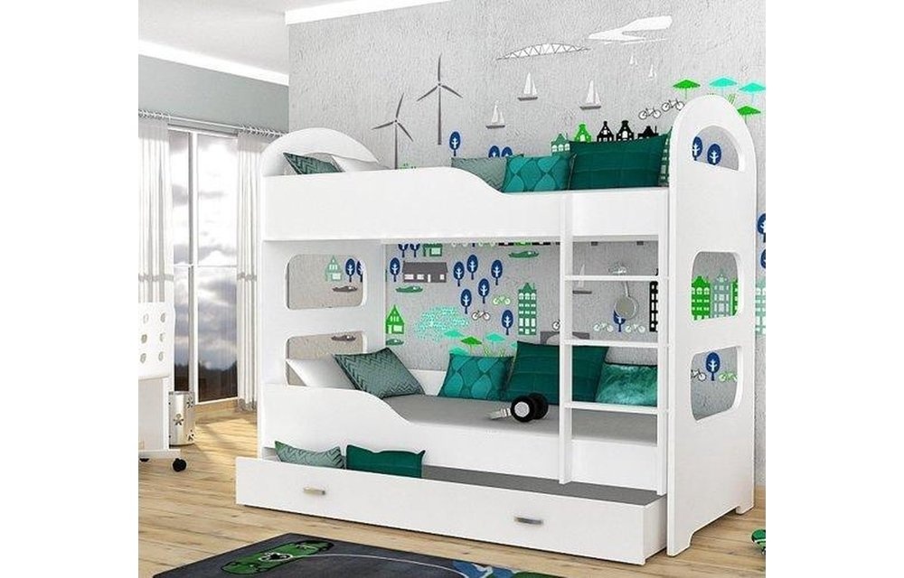 Kinder stapelbed wit - met dubbele matras - 190 x 80 cm