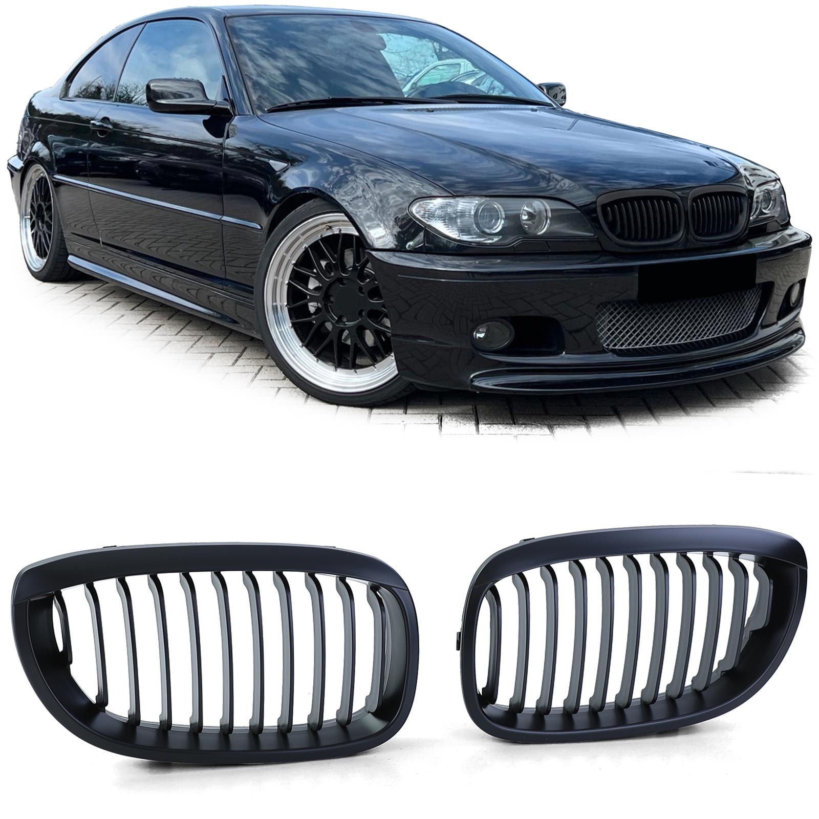 BMW grill - geschikt voor BMW 3 Serie E46 Coupe Cabrio 2003-07 - mat zwart