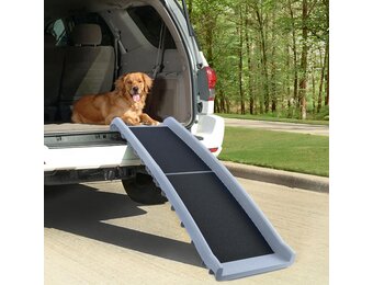 Loopplank hond - 155x40x14 cm - opklapbaar - grijs/zwart