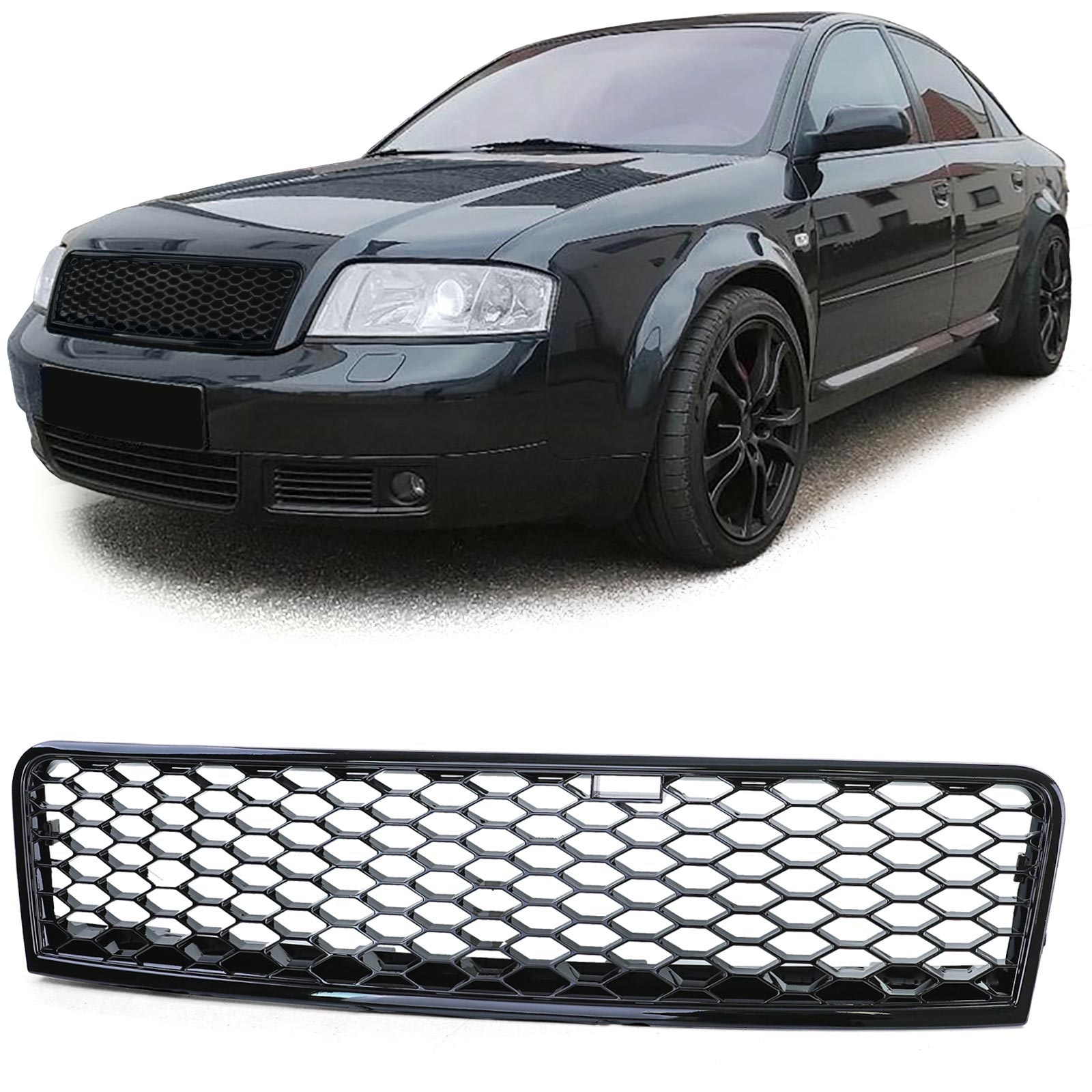 Grill auto - voor Audi A6 4B C5 Sedan / Avant / Facelift 2001-05 - glanzend zwart