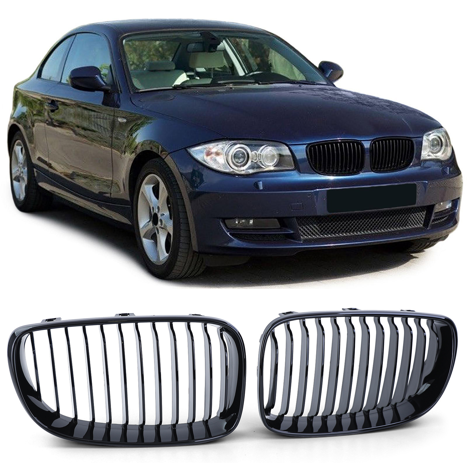 BMW grill - voor BMW 1 serie E81 E82 E87 E88 2007-12 - glanzend zwart