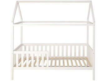 Huisbed huisje - kinderbed - hout - met hek - 200 x 90 cm - wit