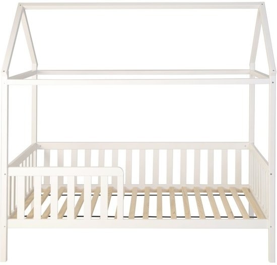 Huisbed huisje - kinderbed - hout - met hek - 200 x 90 cm - wit