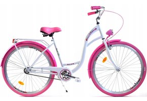 Meisjesfiets 26 inch stevig model wit met roze van Dallas Bike