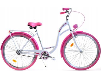 Meisjesfiets 26 inch stevig model wit met roze van Dallas Bike