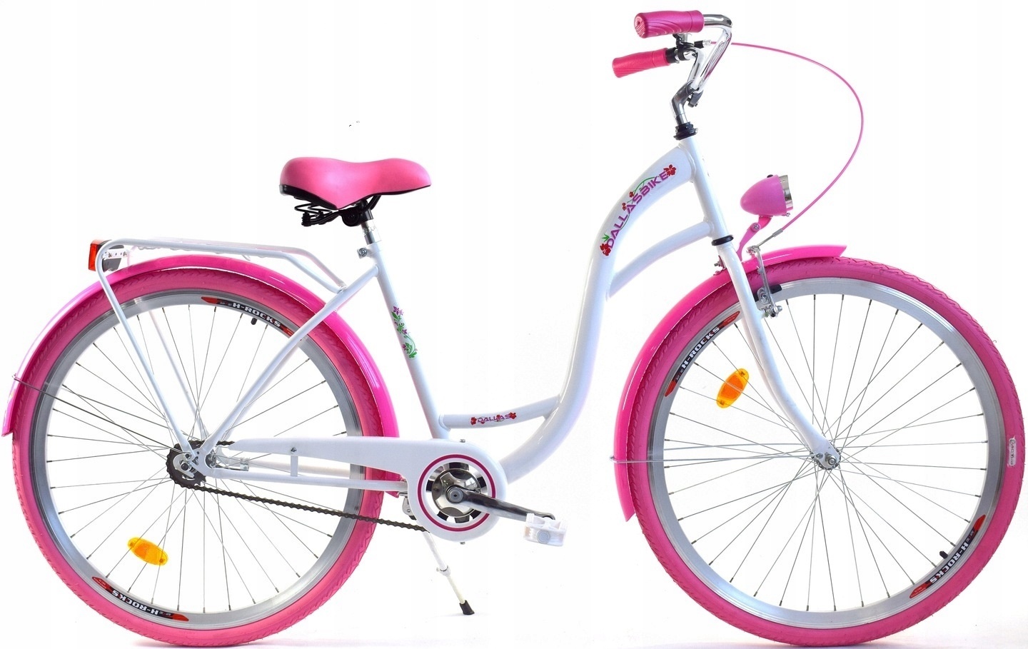 Meisjesfiets 26 inch stevig model wit met roze van Dallas Bike