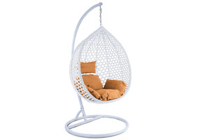 Hangstoel - wit - 106x120x70cm - met lichtbruine kussen