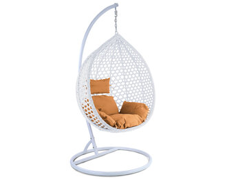Hangstoel - wit - 106x120x70cm - met lichtbruine kussen
