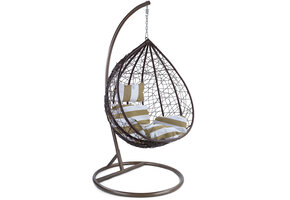 Hangstoel - bruin - 95x110x65cm - met gestreept kussen