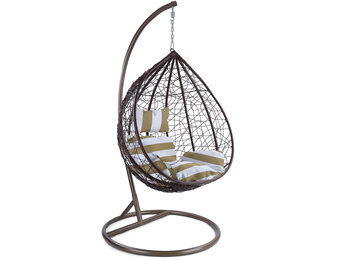 Hangstoel - bruin - 95x110x65cm - met gestreept kussen