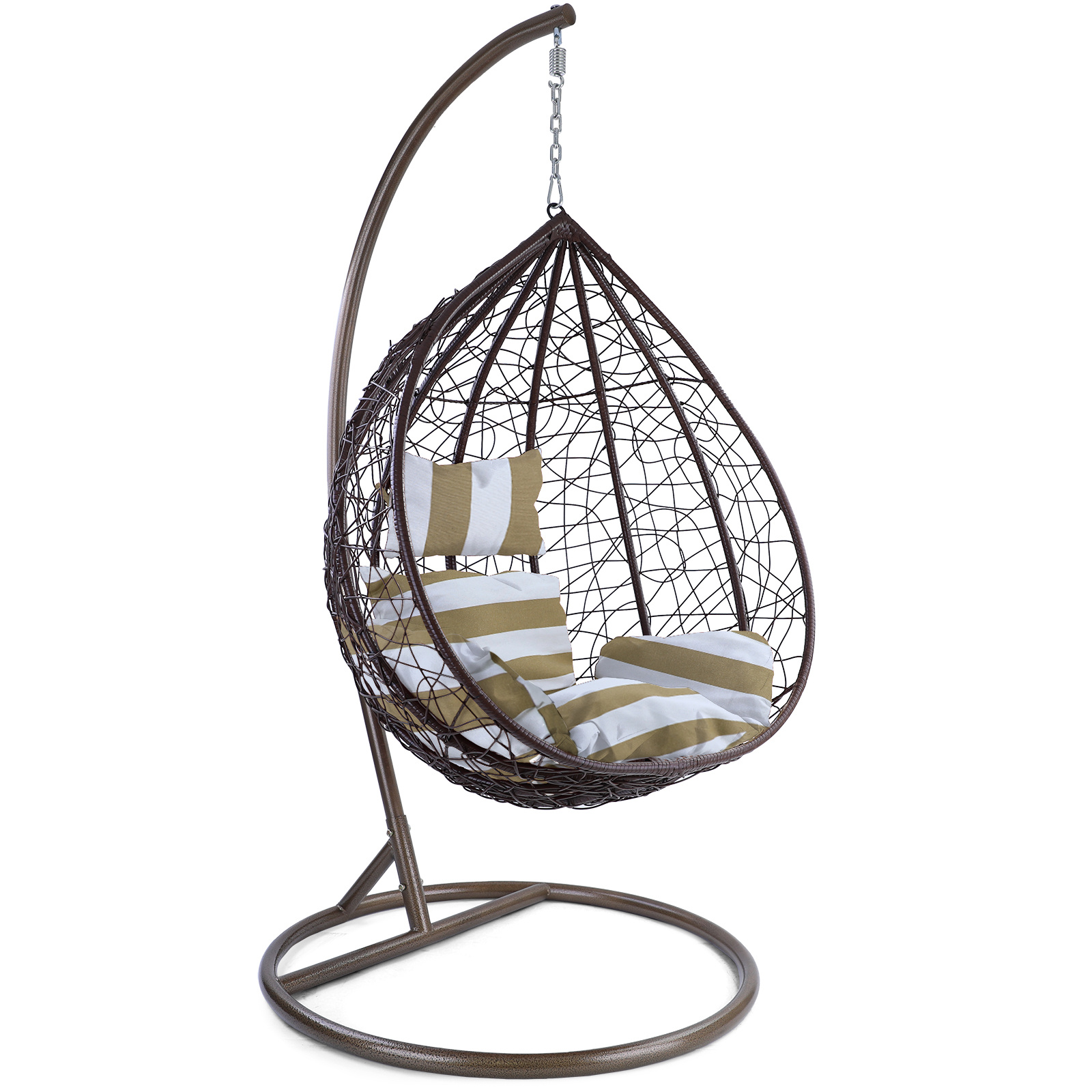 Hangstoel - bruin - 95x110x65cm - met gestreept kussen