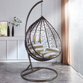 Hangstoel - bruin - 95x110x65cm - met gestreept kussen