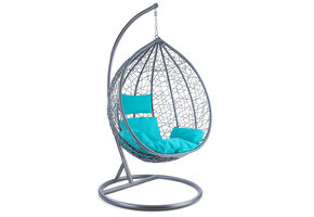 Hangstoel - lichtgrijs - 95x110x65cm - met turquoise kussen