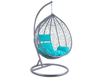 Hangstoel - lichtgrijs - 95x110x65cm - met turquoise kussen