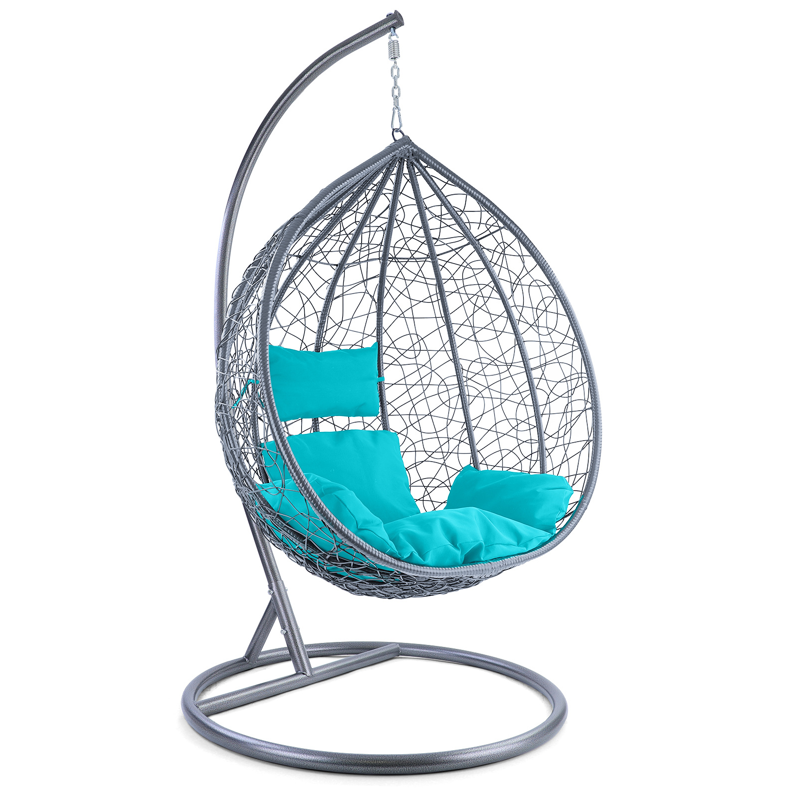Hangstoel - lichtgrijs - 95x110x65cm - met turquoise kussen