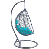 Hangstoel - lichtgrijs - 95x110x65cm - met turquoise kussen