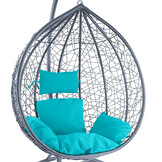 Hangstoel - lichtgrijs - 95x110x65cm - met turquoise kussen