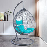 Hangstoel - lichtgrijs - 95x110x65cm - met turquoise kussen