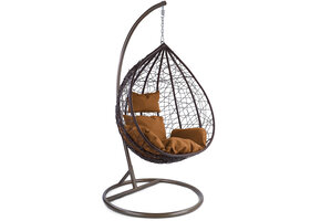 Hangstoel - bruin - 95x110x65cm - met lichtbruine kussen