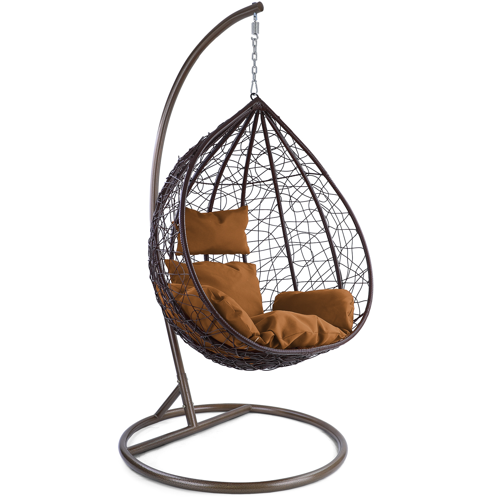 Hangstoel - bruin - 95x110x65cm - met lichtbruine kussen