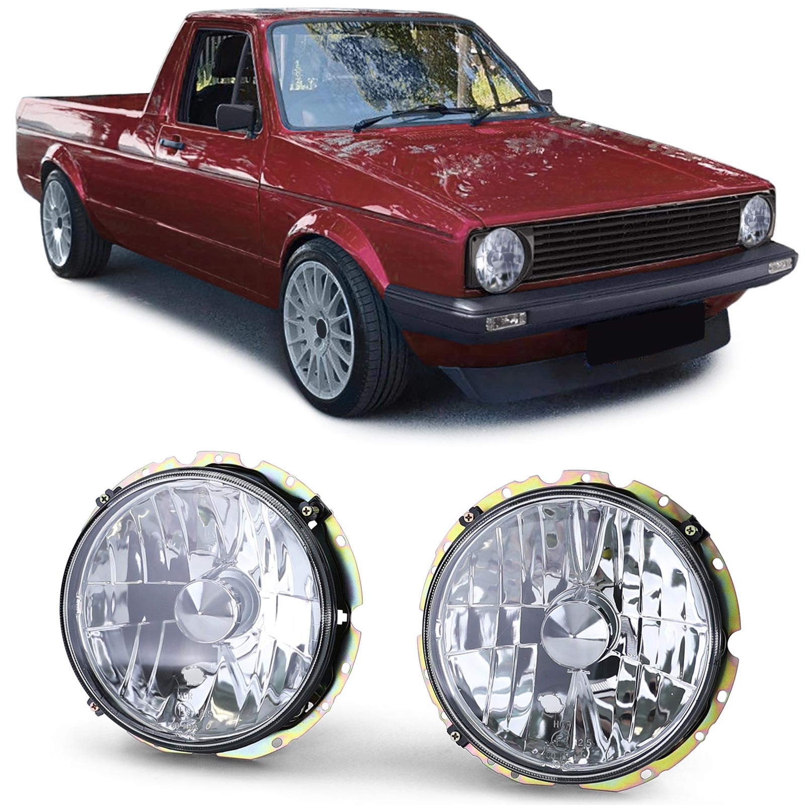 Koplampen - voor VW Caddy 1982-1992 + Jetta 1979-1984 - chroom